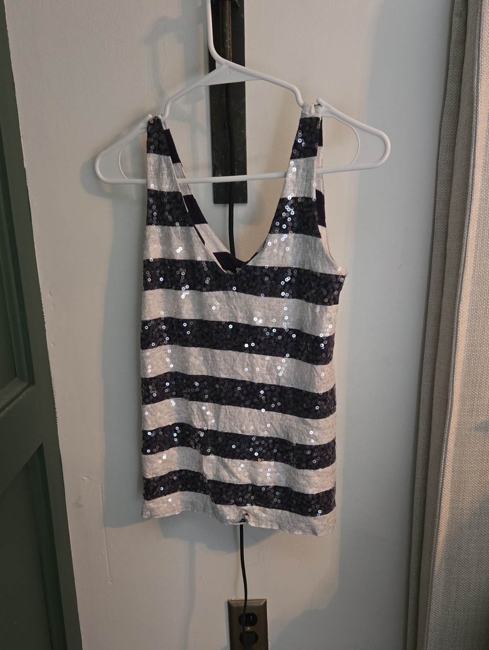 J. Crew Navy and White Sequin Stripe Tank Size XXS